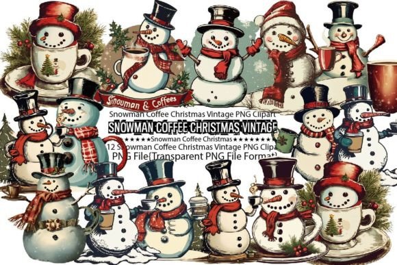 Elevate Your Holiday Merchandise with Snowman Coffee Christmas Vintage PNG Designs