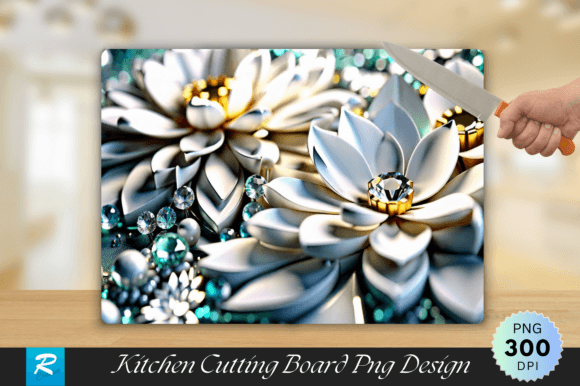 Elevate Your Kitchen Aesthetics with 3D White Flower Cutting Board PNG Designs