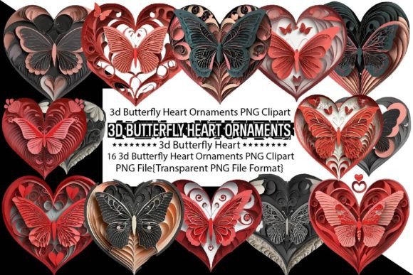 Elevating Digital Craft with the 3D Butterfly Heart Ornaments Bundle