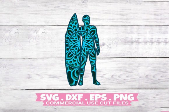 Surfer Layered SVG: 4-Layer Surfboard Design